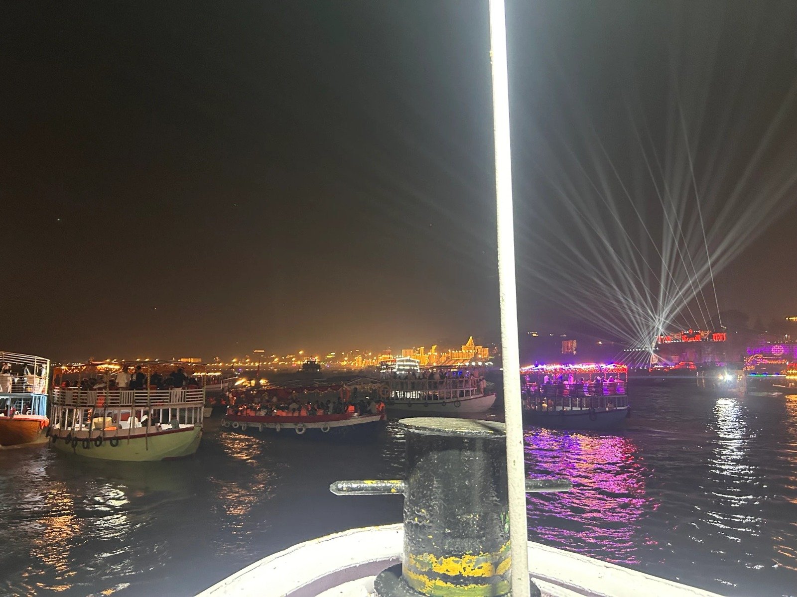 Ganga Aarti on Dev Deepawali night in Varanasi, seen from a Kashi & Kin boat last year