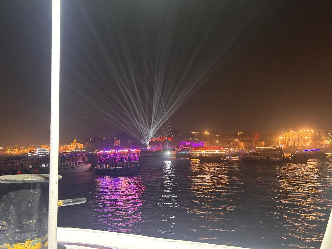 Guests on a Kashi & Kin boat watching Dev Deepawali in Varanasi last year