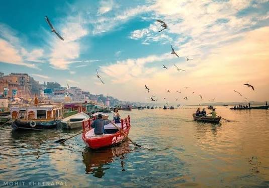 Storm clouds gathering over the Ganges and the ghats of Varanasi
