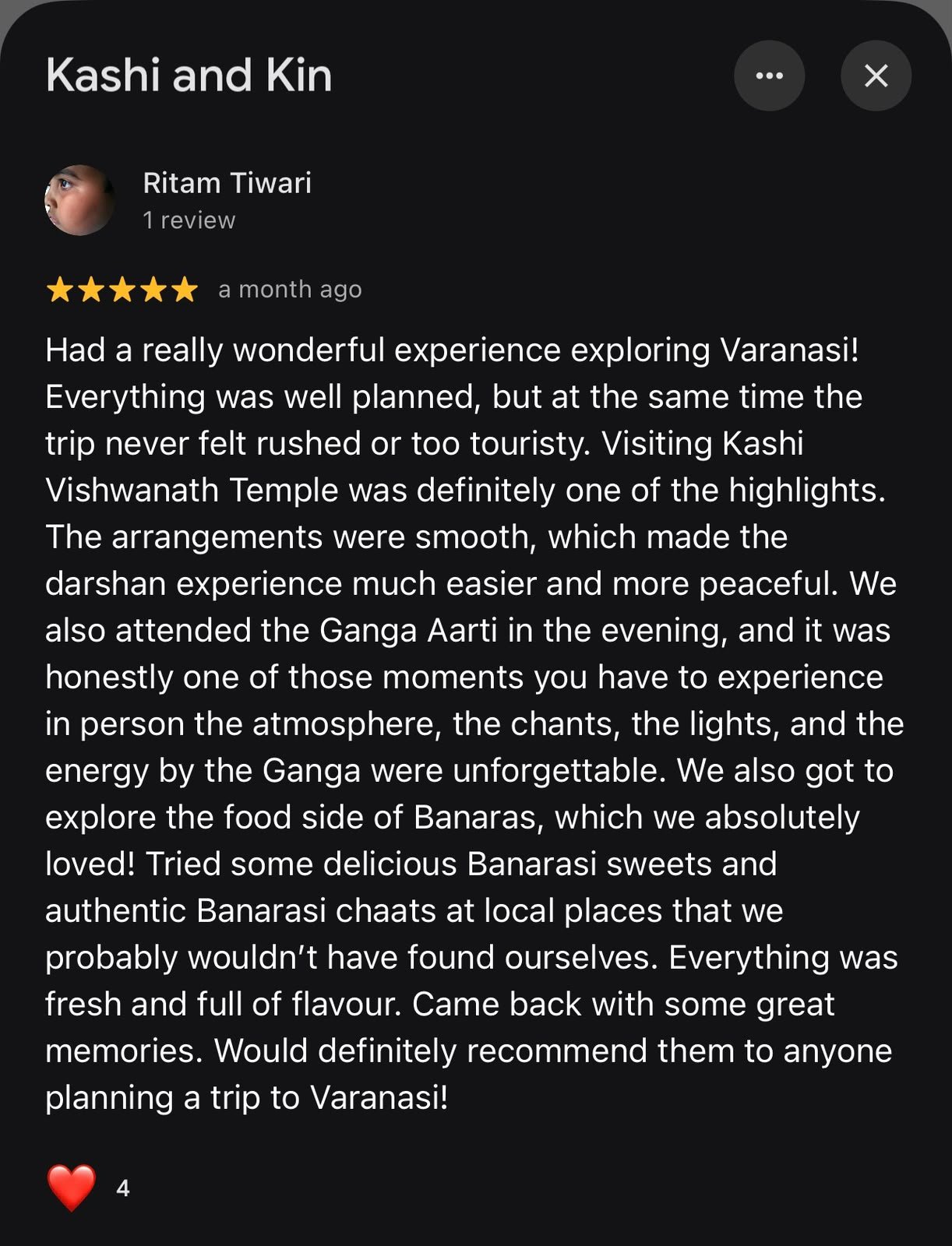 Review of Kashi & Kin, Varanasi, by Ritam