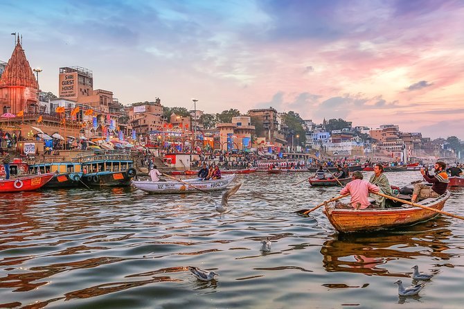 Boats on the Ganges at sunrise, Varanasi ghats