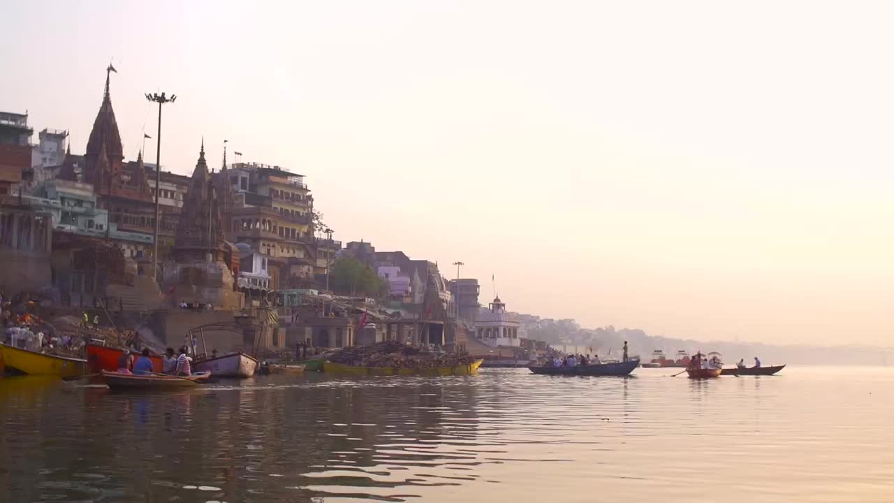 The Varanasi ghats on the Ganga at first light, on a private Varanasi tour with Kashi & Kin